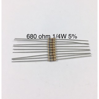 100ชิ้น 680 ohm 1/4W 5% Resistor ตัวต้านทาน 680โอห์ม  1/4วัตต์ ค่าความผิดพลาด+-5% ของเก่าเก็บ คุณภาพสูง อะไหล่อิเล็ก