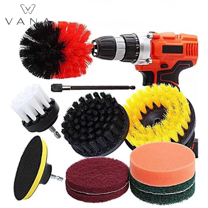 VANA 4/11Pcs เจาะ แปรงทำความสะอาด ชุด Power Scrubber สำหรับทำความสะอาด ห้องอาบน้ำ แปรงทำความสะอาดอ่างอาบน้ำ