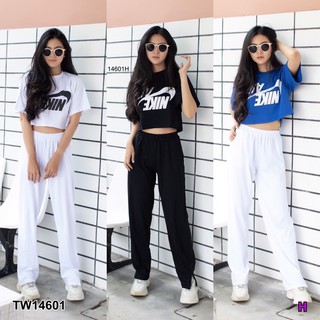 🌟💖ชุดไปเที่ยวชิคๆ ชุดออกกำลังกาย Set 2 ชิ้น เสื้อครอปคอกลม💥🤍