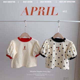 เสื้อยืด แขนสั้น ลายจุด สําหรับเด็กผู้หญิง