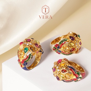 T vera - เครื่องประดับพลอยแท้ แหวนครุฑนพเก้า Handcrafted เงินแท้ชุบทอง 22k