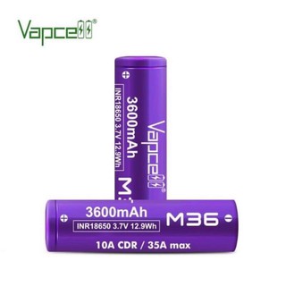 ถ่านแท้  1 คู่ Vapcell สีม่วง M36 ความจุ 3600mAh 10A Max 35A แท้ 100% ขนาดถ่าน18650