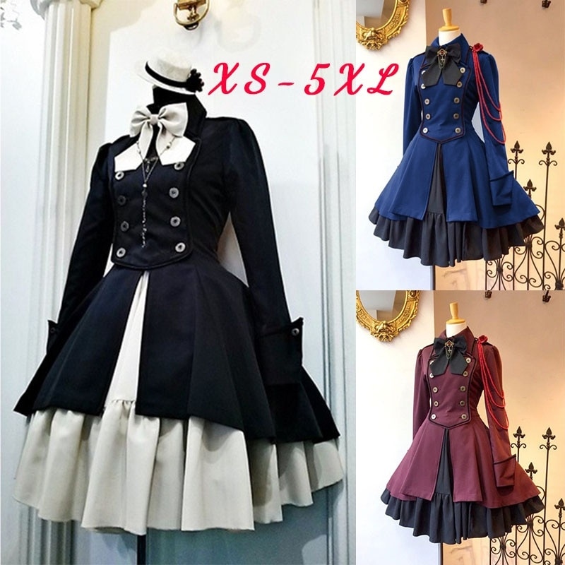 Medieval Retro Gothic Black Lace U Chain Bow Lolita Coat Long Sleeves Ruffle Classic Lolita Dress Slim Knee Length Cosla #1