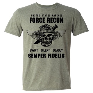 เสื้อยืดผ้าฝ้าย พิมพ์ลาย USMC Marines Semper Fidelis Devil Dog Military Force Recon สไตล์สตรีท ฮาราจูกุ สําหรับผู้ชาย