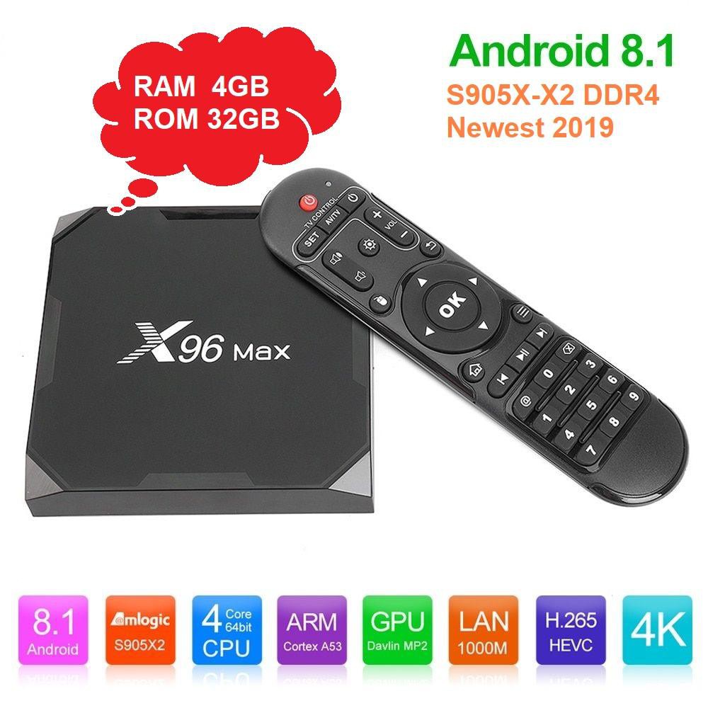 X96 Max +Smart TV BOX Android 9.0 Amlogic S905X3LPDDR4 Quad Core 4 GB 32GB 2.4G & 5 GHz Wifi BT 100 