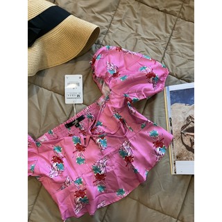 พร้อมส่ง 👚 ชุดเซ็ตกระโปรง สีชมพูว์ลายดอก ป้ายห้อย