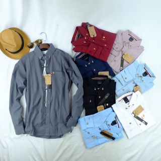 เสื้อเชิ้ต​หมี​แขน​ยาว​ Long Sleeve Oxford Washed Import Strip Line​ Shirts​