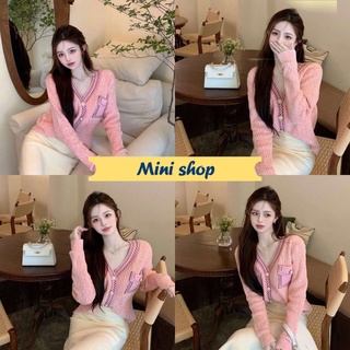 Mini shop🌸พร้อมส่ง🌸(4Y019) เสื้อไหมพรมแขนยาว กระดุมด้านหน้าลุดคคุณนายคุณหนู