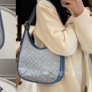 (ผ่อน0%) Coach Ergo Shoulder Bag In Signature Jacquard C2588 กระเป๋าสะพายไหล่ ลายซี สีฟ้า