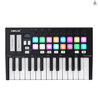 [โปรโมชั่น] Worlde Orca Mini25 คีย์บอร์ด 25-คีย์ Usb Midi พร้อม 16 Rgb Backlit ทริกเกอร์ Pads 8 Assignable Knobs