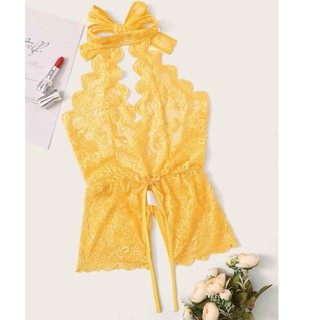 ชุดนอนไม่ได้นอน เซ็ตชุดชั้นใน เซ็กซี่ Floral Lace Crotchless Teddy Bodysuit
