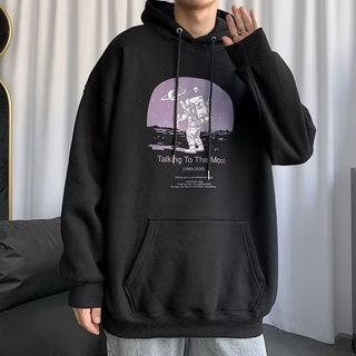 เสื้อกันหนาวแขนยาว มีฮู้ด พิมพ์ลายนักบินอวกาศน่ารัก สีดํา สีฟ้า แฟชั่นฤดูหนาว สไตล์เกาหลี สําหรับผู้ชาย และผู้หญิง ไซซ์ M - XXXL