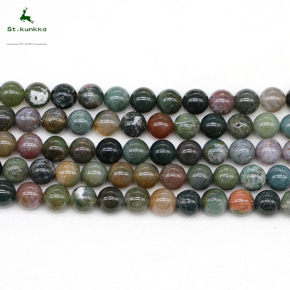 ลูกปัดอาเกตอินเดียหินธรรมชาติ St.kunkka รอบ - (1Strand/Lot 4 x 6 x 8 x 10 x 12 มม.)