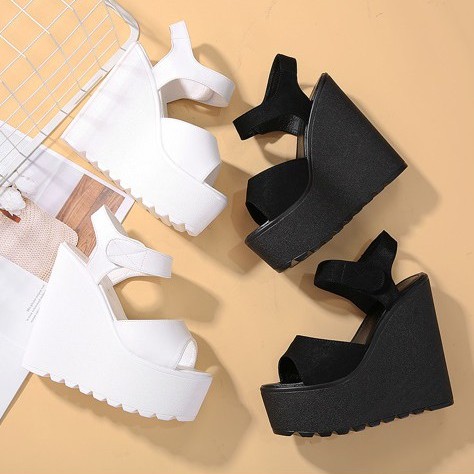 (IL29)ส้นเตารีด สูง15cm/6นิ้ว Sz.34-39 (ขาว,ดำ) **𝓟𝓻𝓮-𝓞𝓻𝓭𝓮𝓻
