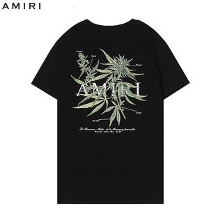 Tide brand FOG _AMIRI21 high street couple leaf pattern letter print เสื้อยืดแขนสั้นผู้ชายและผู้หญิงสามารถปรับแต่งได้