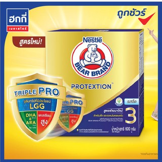 BEAR BRAND นมผง ตราหมี โพรเท็กซ์ชัน สูตร3 นมผงรสจืด,น้ำผึ้ง ขนาด 600 กรัม 1 กล่อง