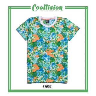 Coollision เสื้อยืดเเขนสั้นสงกรานต์ ลายดอกกล้วยไม้ฟ้าลายจุดในป่ามรกตoollision เสื้อยืดเเขนสั้นสงกรานต์ ลายดอกกล้วยไม้ฟ้า