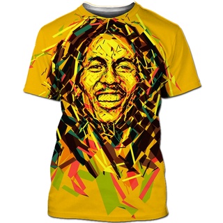 เสื้อยืดแขนสั้น พิมพ์ลาย Bob Marley 3 มิติ สไตล์ฮิปฮอป แฟชั่นฤดูร้อน สําหรับผู้ชาย และผู้หญิง