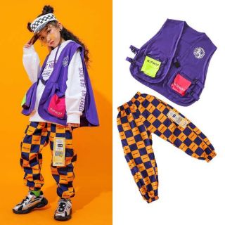 Hip hop checker set ( เสื้อกั๊กม่วง + กางเกงหมากรุก) #เสื้อผ้าเด็ก #เสื้อเด็ก #ชุดเด็ก