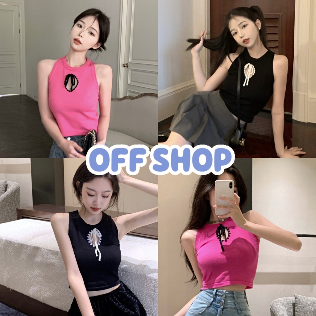 OFF SHOP พร้อมส่ง (OFF-7646)  เสื้อกล้ามไหหมพรม เว้าหน้าอกเกาหลีมาก