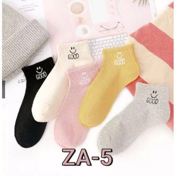 ถุงเท้า 5 คู่ ข้อสั้น ถุงเท้าแฟชั่นเกาหลี ลายGOOD ชาย / หญิง ( 1 แพ็ค 5คู่ / 5สี ) ZA-5