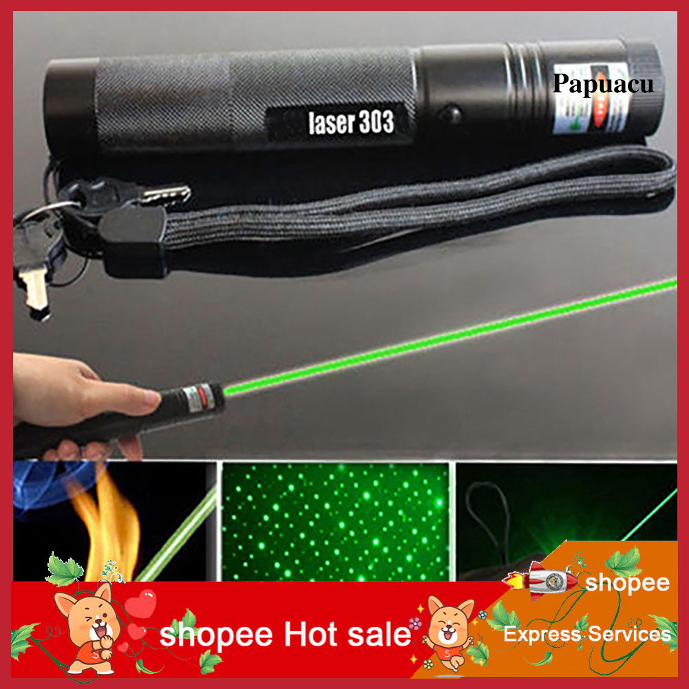 Papuacu Starry Head 303 สีเขียวปรับโฟกัส 532nm Lazer Beam Laser Pointer ชุดปากกา