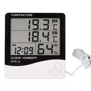 //พร้อมส่ง// เครื่องวัดอุณหภูมิความชื้น HTC-2 thermometer 5IN1เทอร์โมมิเตอร์แบบมีสาย มีนาฬิกาในตัว ตั้งปลุกเวลาได้