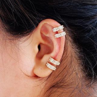 ✨ Ready Stock ✨1Pair 2Rows Rhinestone Clip Earrings No Piercing Ear Cuff