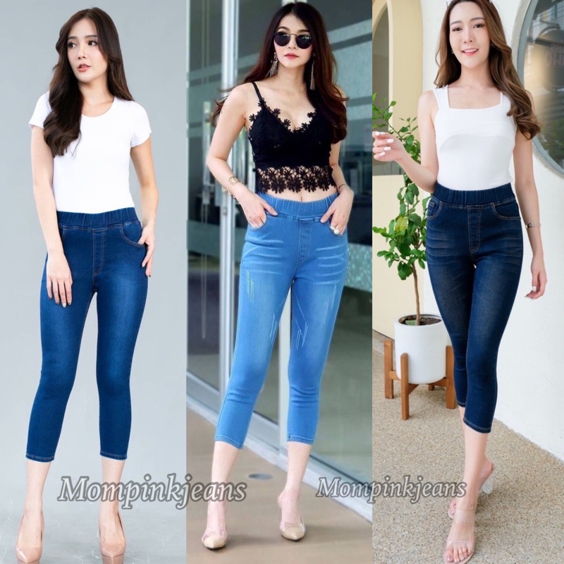 เอวยางรอบ-ยีนส์5ส่วน ผ้าซาร่าเอวสูง