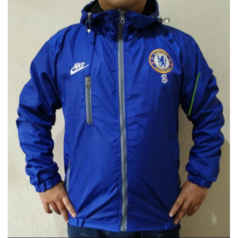 Taslan Tracker Windbreaker Chelsea Blue Parachute Football Jacket Jumbo Big Size XXL