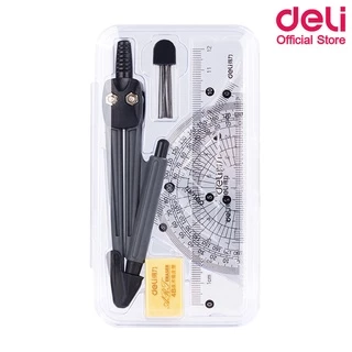 ชุดเรขาคณิต Deli ครบชุด วงเวียน ไม้บรรทัด ครึ่งวงกลม 1 ชุด ใช้เรียน เขียนแบบ และสำนักงาน