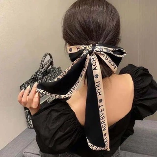 ผ้าพันคอย้อนยุคแบบฝรั่งเศส พร้อมโบว์และริบบิ้นผูกผม อุปกรณ์เสริมทรงผมสำหรับผู้หญิง