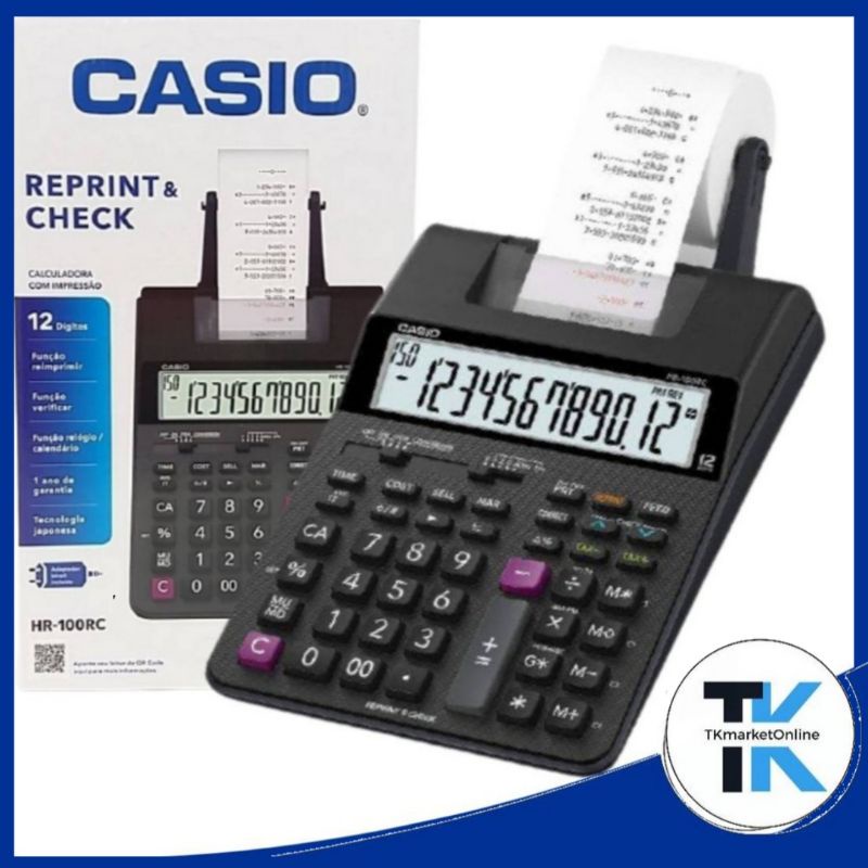 CASIO เครื่องคิดเลขแบบพิมพ์ สีดำ คาสิโอ CASIO HR-100RC+AD  จอ LCD ขนาดใหญ่ แสดงตัวเลขสูงสุด 12 หลัก