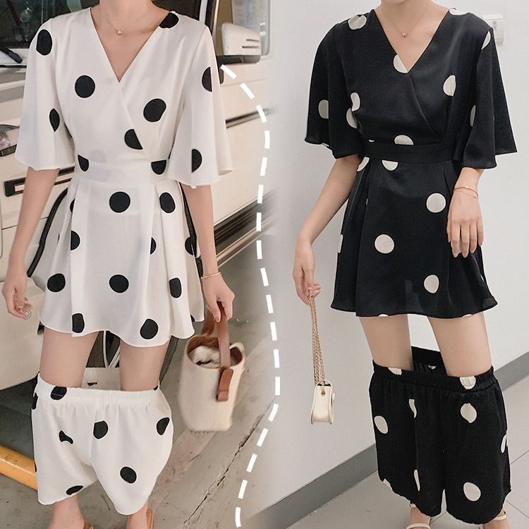 เซต2ชิ้น เดรสลายดอกไม้ + กางเกงขาสั้น ลายดอกไม้ สงกรานต์ ผ้าเรียบ สวมใส่สบาย - รูปที่ 3