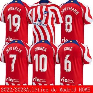 เสื้อกีฬาแขนสั้น ลายทีมชาติฟุตบอล Atletico Madrid Koke Morata Correa Griezmann Felix 2022-2023 ชุดเหย้า สําหรับผู้ชาย