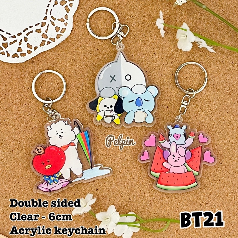 GANTUNGAN Bt21 bts kpop พวงกุญแจใส 2 ด้าน 6 ซม.อะคริลิคChimmy tata rj mang cooky shooky koya van