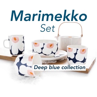 SIMPLY THING จานเซรามิก จานชาม ชามเซรามิค ถ้วยเซรามิค แก้วเซรามิค ลาย Marimekko สีน้ำเงิน