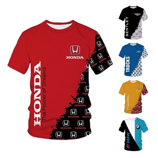 ขายดี เสื้อยืดแขนสั้น พิมพ์ลายโลโก้รถยนต์ Honda Ford 3D สําหรับผู้ชาย