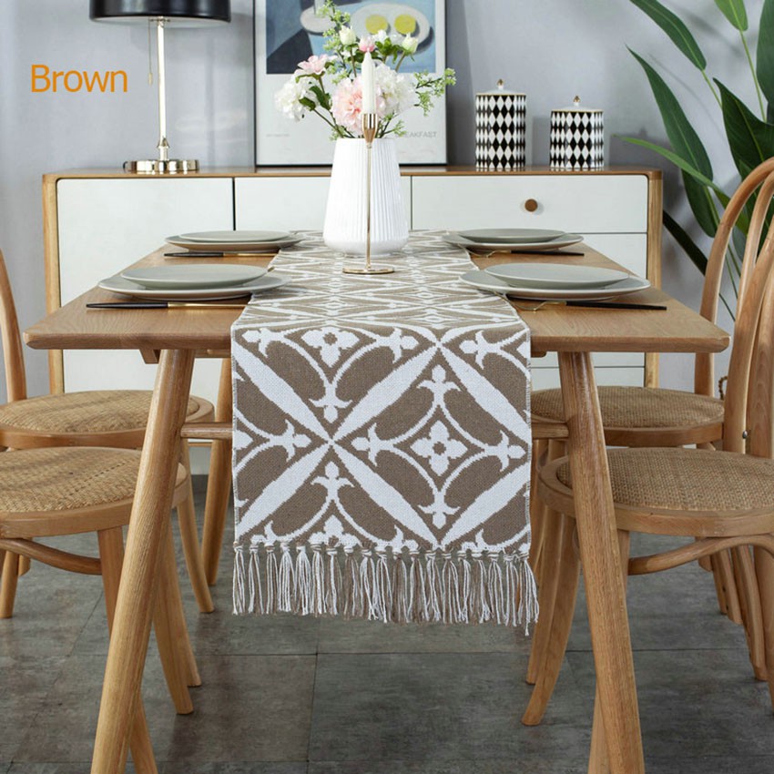 Luxury Cotton Linen Table Runner with Tassel European Modern Table ...