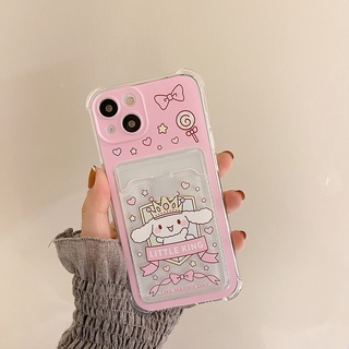 เคสโทรศัพท์มือถือ ลายการ์ตูนลูกสุนัขน่ารัก พร้อมช่องใส่บัตร สําหรับ Apple Iphone 14promax 13mini 11 12pro 678plus xsmax xr