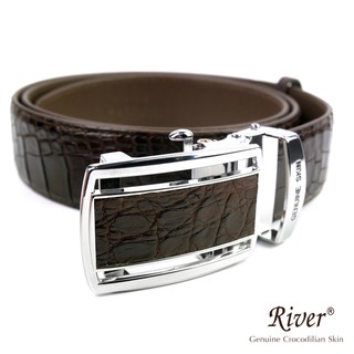 River เข็มขัดหนังจระเข้แท้ ส่วนท้อง สีน้ำตาล