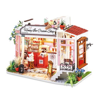 (มีไฟ+ที่ครอบ) บ้าน DIY บ้านตุ๊กตา โมเดลบ้าน Mini Doll House บ้านโมเดล Robotime