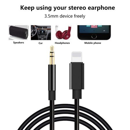 AUX 7/8/X/Xr Audio to iPhone Car 5mm Cable for Adapter Jack Lightning 3.5