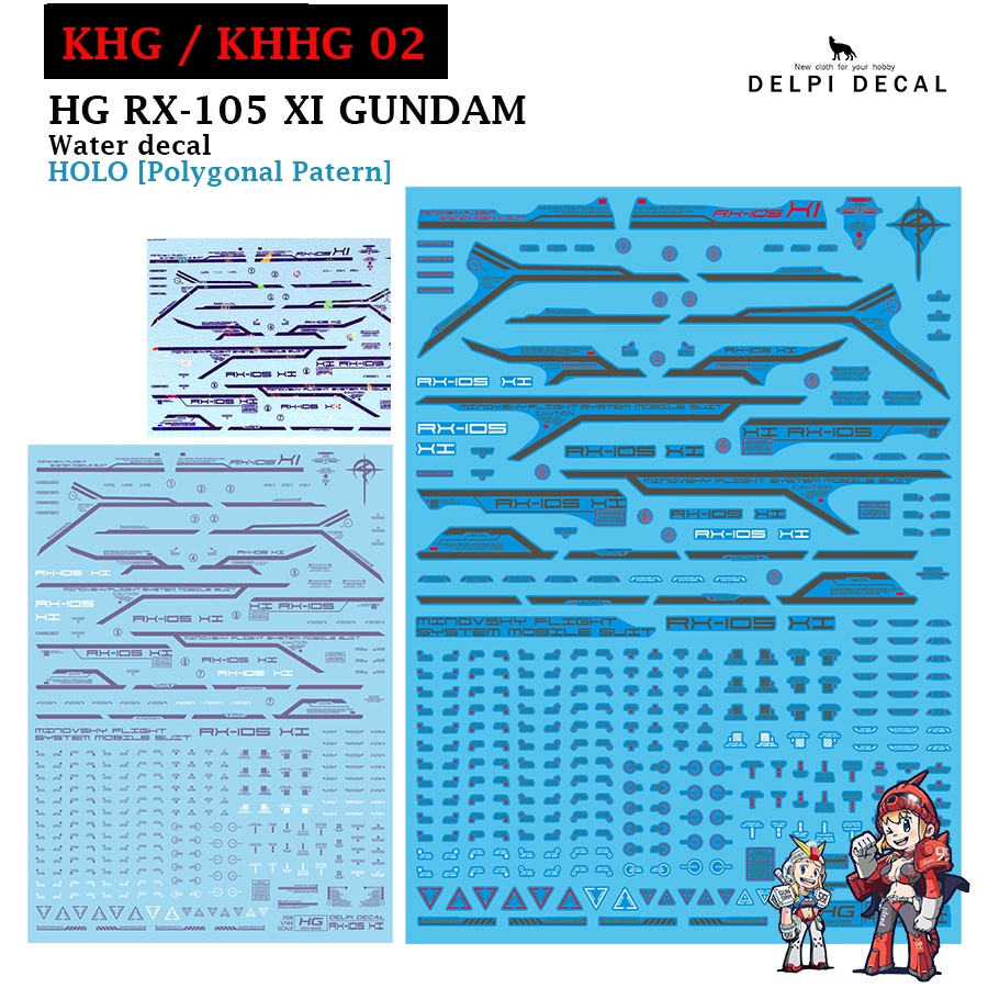 ดีคอลน้ำ [DELPI] 62 HG RX-105 XI GUNDAM HOLO POLYGONAL PATTERNS HG 1/144 KHG02 KHHG02 WATER DECAL Hu