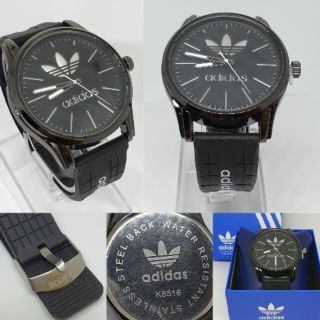 (พร้อมส่ง)นาฬิกาแฟชั่น ผช และ ผญ ระบบเข็ม นาฬิกาสายดำหน้าปัดดำadidas 5 ลาย นาฬิกาข้อมือ RC136