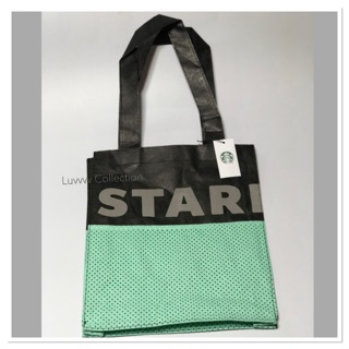 📢📢2017 Starbucks Tyvek Black &amp; Pastel Green Tote Bag / Handbag Thailand. กxย(30x35)cm.