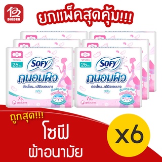 [แพ็ค 6 ห่อ] Sofy โซฟี ผ้าอนามัยถนอมผิว แบบกลางวัน สลิม มีปีก 25 ซม. 7 ชิ้น 8851111132027