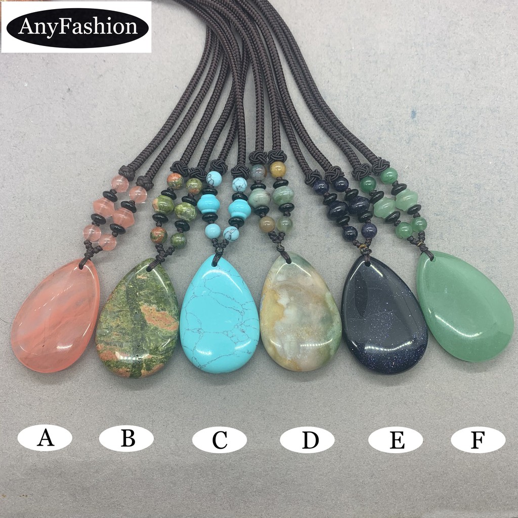 แก้วหินธรรมชาติ Cherry Quartz Unikate Blue Sand Stone Pendants Necklaces