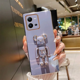 เคสโทรศัพท์ For VIVO V25 V25e Y35 Y22 Y22S Y16 4G 5G 2022 New Multiple Colour Plating Casing Fashion Handphone Case with Cute Cartoon Bear Fold Stand Softcase Protection Cover เคส