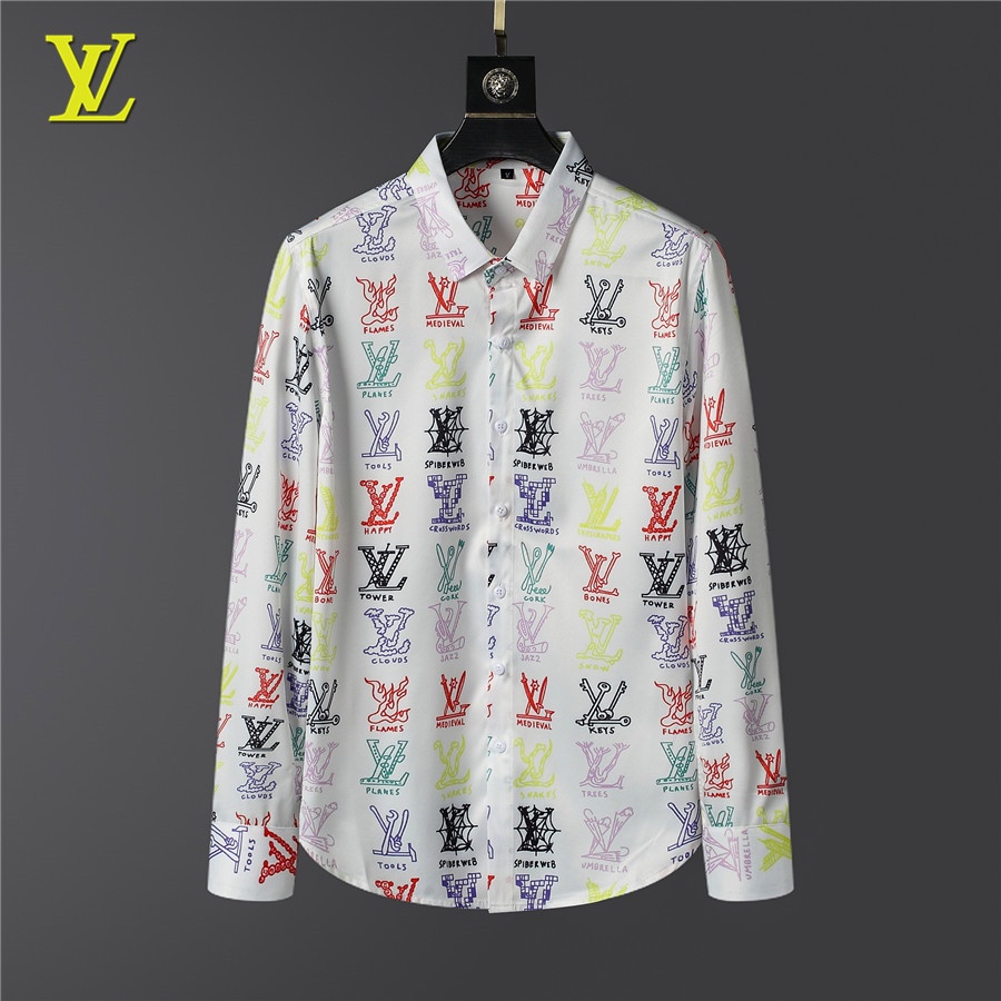 Louis Vuitton LV Men Blouse Boy Printed Shirt Business Casual Floral Long Sleeve Gucci Cloth Tee